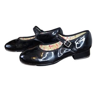 Capezio Tele Tone Tap Dance Shoes Women Size 8 W Black Patent Vegan Leather